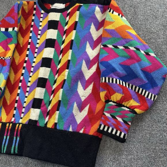 Vtg Maggie White Handmade in England Pure Wool Chevron Cardigan Knit Sweater BIN - Picture 3 of 10